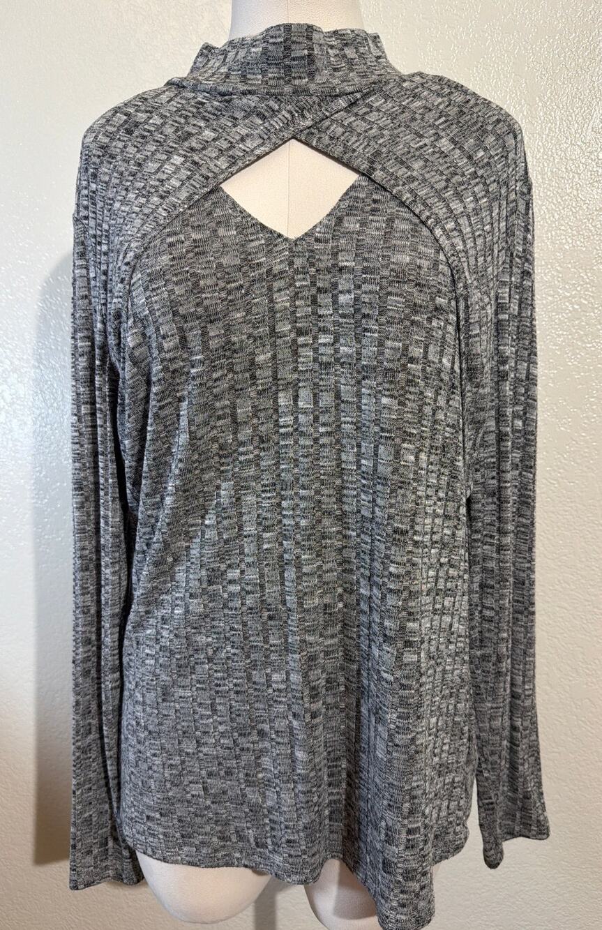Bisou Bisou Women Cowlneck Cut Out Long Sleeve Gray Xl